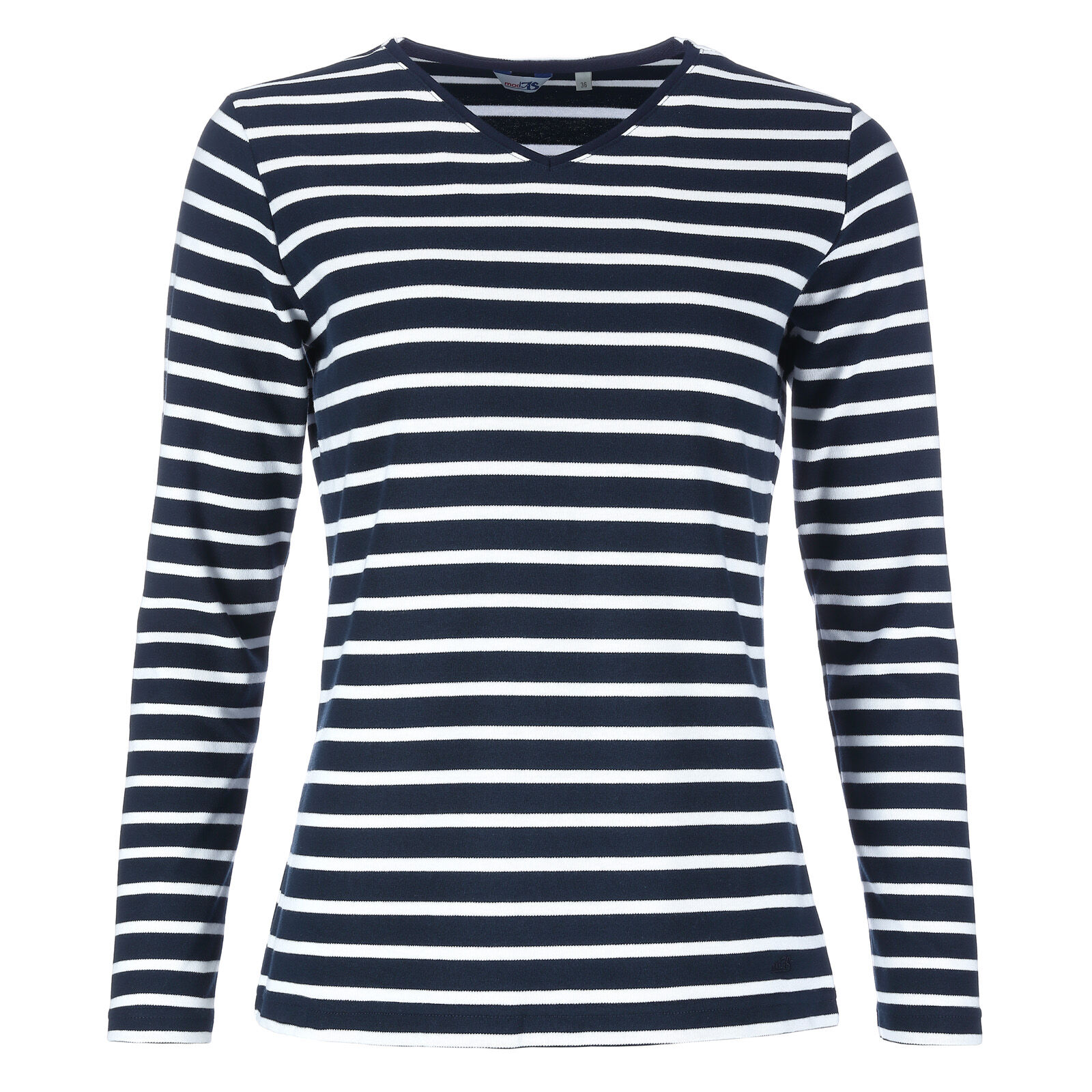 25804-05_blau-weiss_01 Bretonisches Damen-Shirt mit V-Ausschnitt
