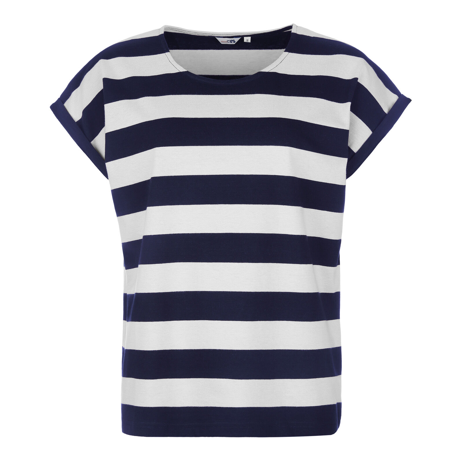 46114-05-Damen-Shirt-Blockstreifen-Blau-Weiss-01 Da.-T-Shirt Blockstreifen