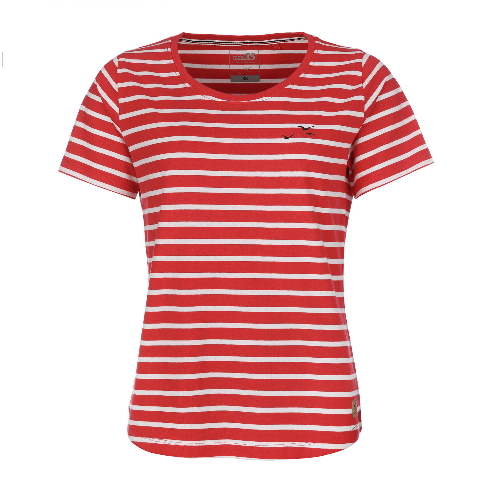 46902-02-Damen-Shirt-Kurzarm-Rot-Weiss Da.-T-Shirt, gestreift